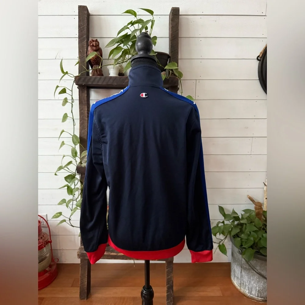 Champion Navy Blue and Red Zip-Up Jacket with Iconic Logo On Front Unisex